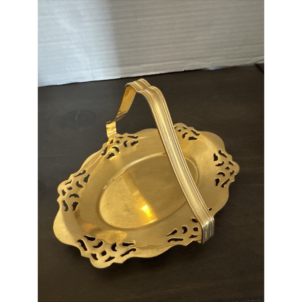 Vintage Gold Electroplated Basket Bowl Candy Dish with Handle -  Forman Family